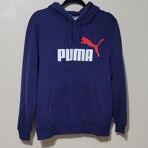 Puma ESS Navy Hoodie Medium | Big Logo Pullover Sweatshirt Streetwear